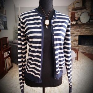 CAbi Navy White Stripe Nautical Cardigan